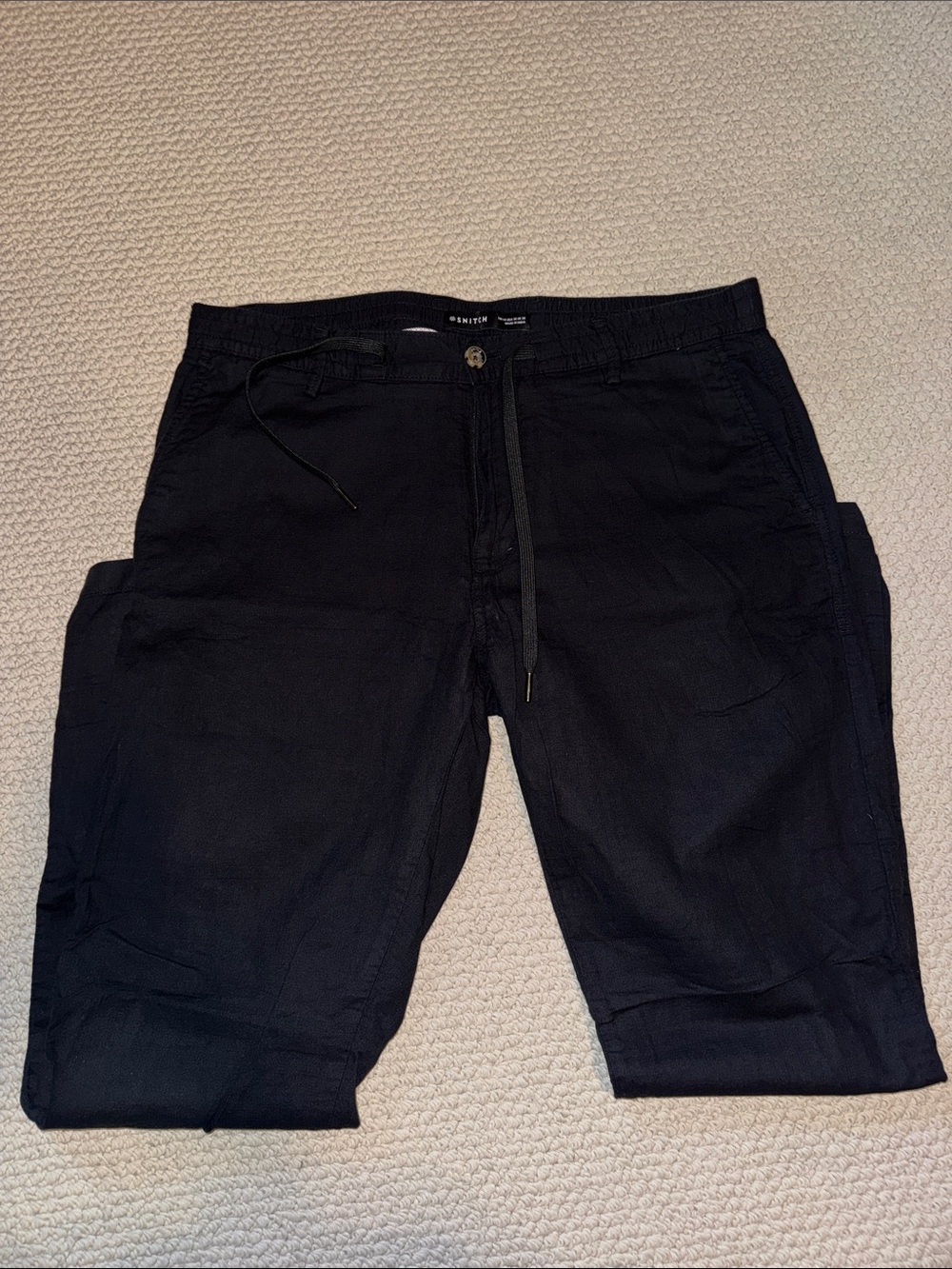 Black Drawstring cotton Casual Pants —Mens